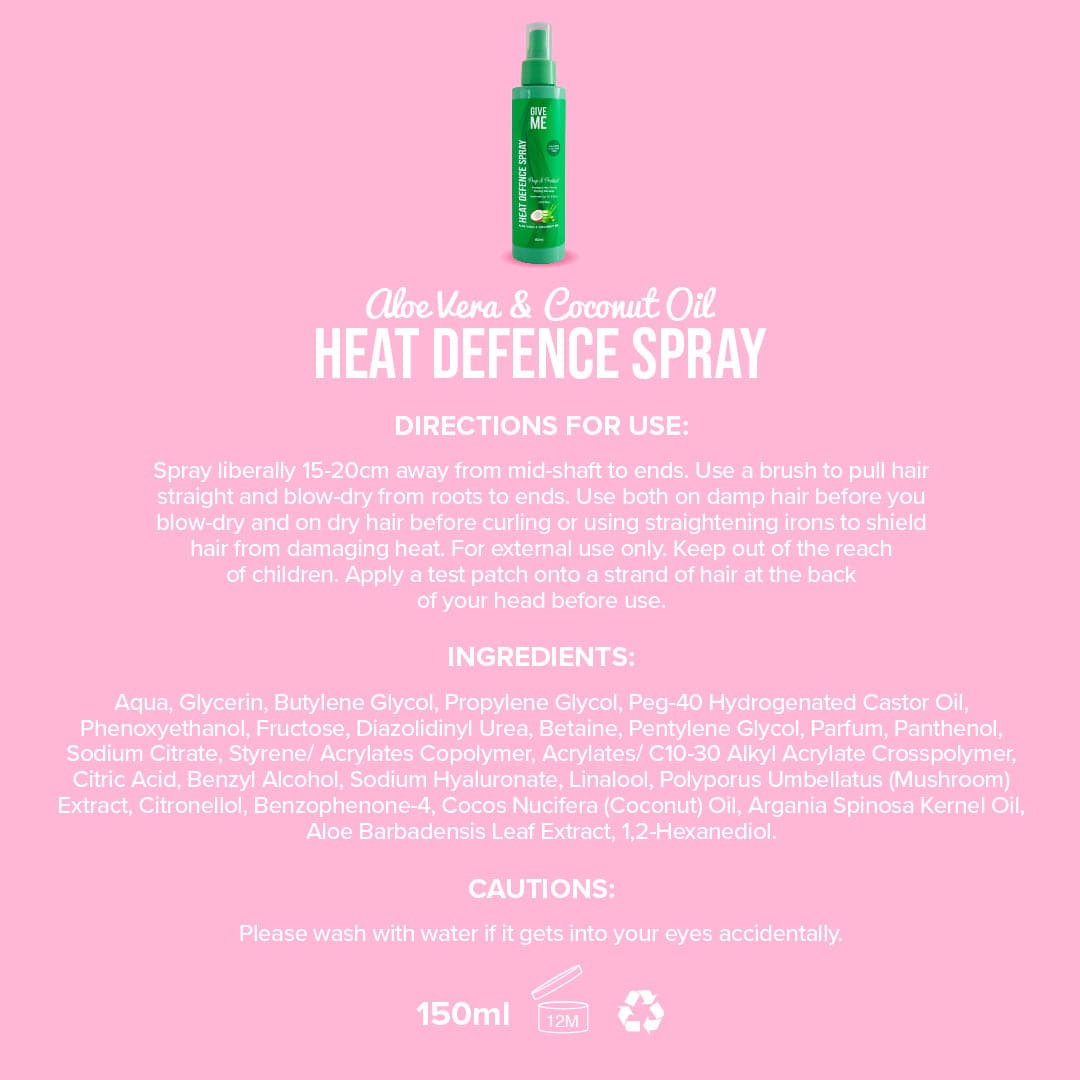 Heat Defence Spray - Aloe Vera & Coconut Oil - Give Me Cosmetics