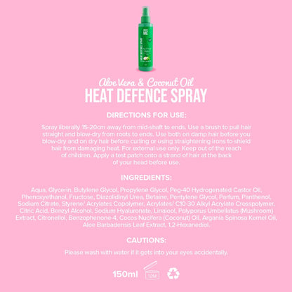 Heat Defence Spray - Aloe Vera & Coconut Oil - Give Me Cosmetics